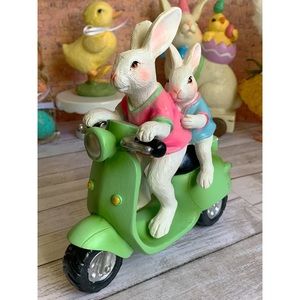 Bunny & Baby Bunny on Green Scooter Figurine